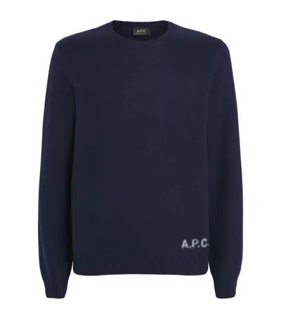 A.p.c. A. P.c. Merino Wool Edward Logo Sweater In Blue