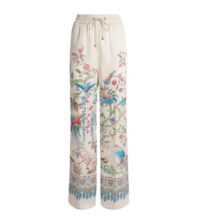 Etro Women White Pants With Elastic Drawstring Waist And All-over Floral Print In Tech Fabric Woman In White