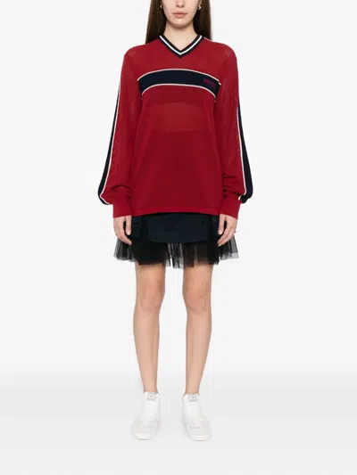 House Of Sunny Joey Stripe-trimmed Fine-knit Top In Red