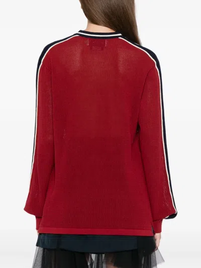 House Of Sunny Joey Stripe-trimmed Fine-knit Top In Red