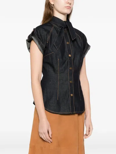 Zimmermann Denim Tie Neck Shirt In Blue