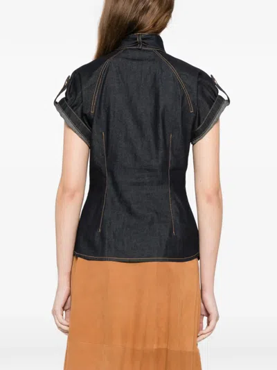 Zimmermann Denim Tie Neck Shirt In Blue