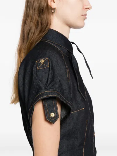 Zimmermann Denim Tie Neck Shirt In Blue