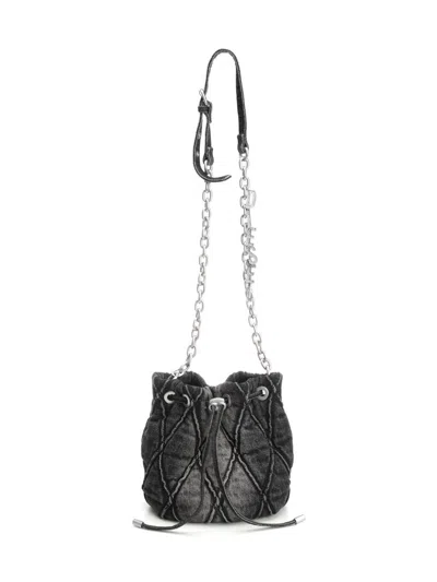 Diesel Charm-d S-mini Bucket Bag In Treated Quilted Denim In Black