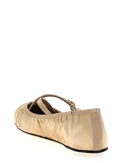 Dolce & Gabbana Elastic Trim Ruched Design Ballerina Flats In Beige