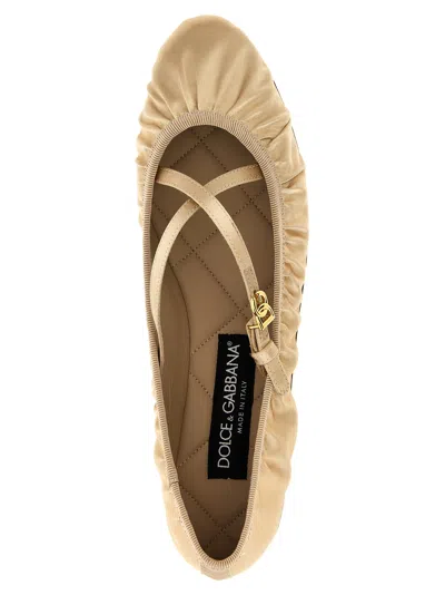 Dolce & Gabbana Elastic Trim Ruched Design Ballerina Flats In Beige