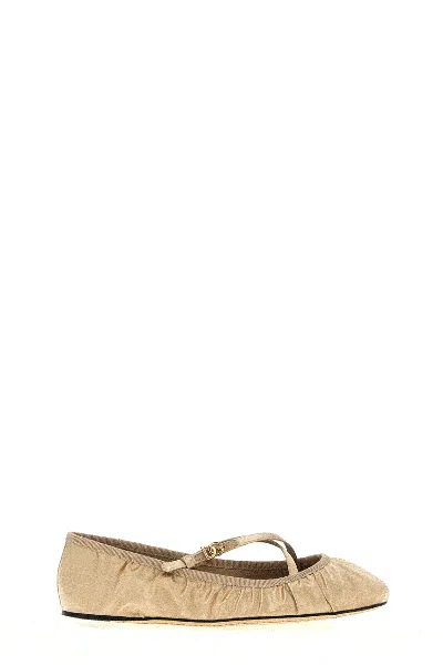 Dolce & Gabbana Elastic Trim Ruched Design Ballerina Flats In Beige