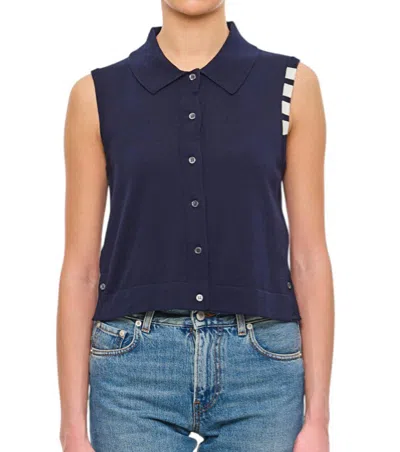 Thom Browne Navy Blue 4-bar Cotton Vest In Blue