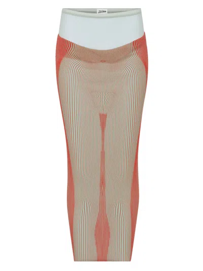 Jean Paul Gaultier Sheer Striped Midi Skirt In Neutral