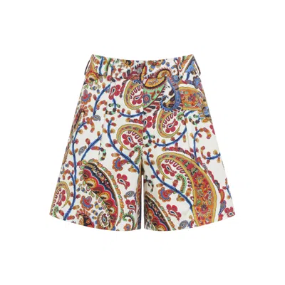 Etro White Floral Paisley-pattern Stretch Cotton Shorts In White