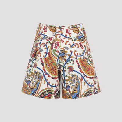 Etro White Floral Paisley-pattern Stretch Cotton Shorts In White