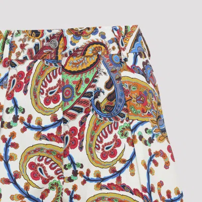 Etro White Floral Paisley-pattern Stretch Cotton Shorts In White