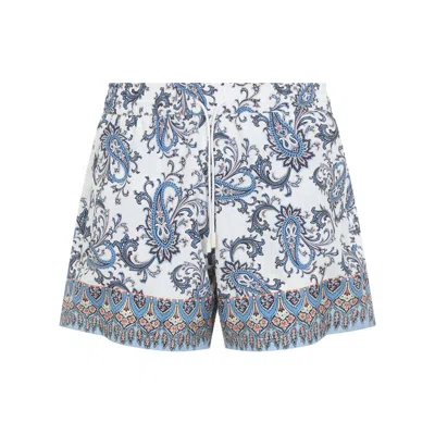 Etro Swim Shorts With Placed Leafy Paisley Print In Blue