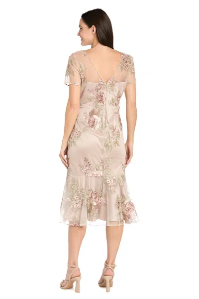 R & M Richards 3218 Short Floral Mother Of The Bride Cocktail Midi Dress In Orange