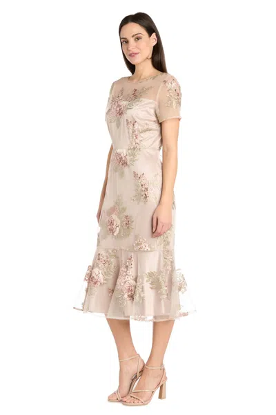 R & M Richards 3218 Short Floral Mother Of The Bride Cocktail Midi Dress In Orange