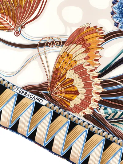 Ferragamo Giada Triangle Scarf Butterfly Motif Leaves In Multi