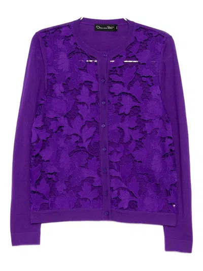Oscar De La Renta Floral Lace Cardigan In Purple