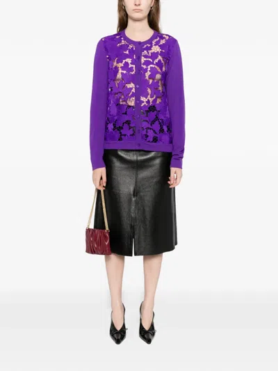 Oscar De La Renta Floral Lace Cardigan In Purple