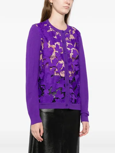 Oscar De La Renta Floral Lace Cardigan In Purple