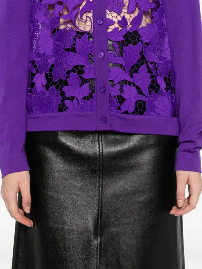 Oscar De La Renta Floral Lace Cardigan In Purple