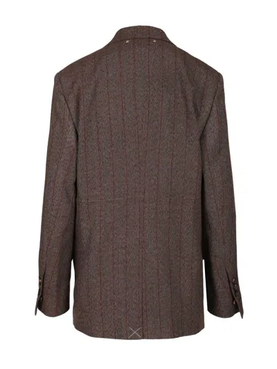 Golden Goose Tailored Blazer With Tunnel Design And Pinstripe Pattern In Brown