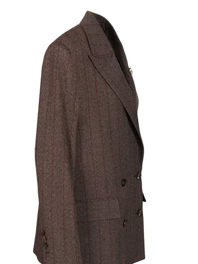 Golden Goose Tailored Blazer With Tunnel Design And Pinstripe Pattern In Brown