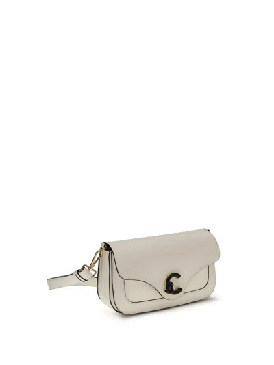 Coccinelle White Calf Leather Bos Taurus Shoulder Bag In Neutral