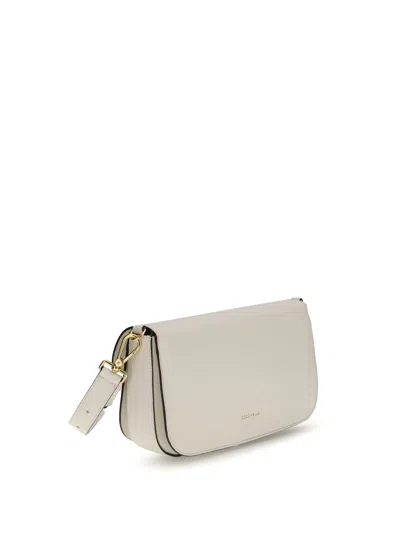 Coccinelle White Calf Leather Bos Taurus Shoulder Bag In Neutral