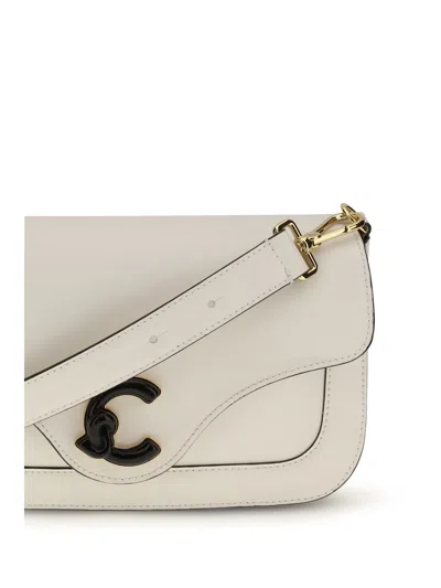 Coccinelle White Calf Leather Bos Taurus Shoulder Bag In Neutral