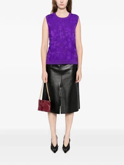 Oscar De La Renta Lace Knitted Vest In Purple
