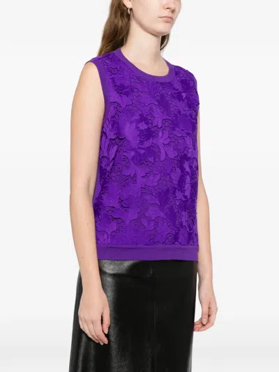 Oscar De La Renta Lace Knitted Vest In Purple