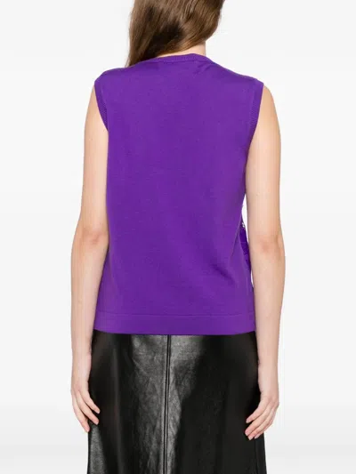 Oscar De La Renta Lace Knitted Vest In Purple
