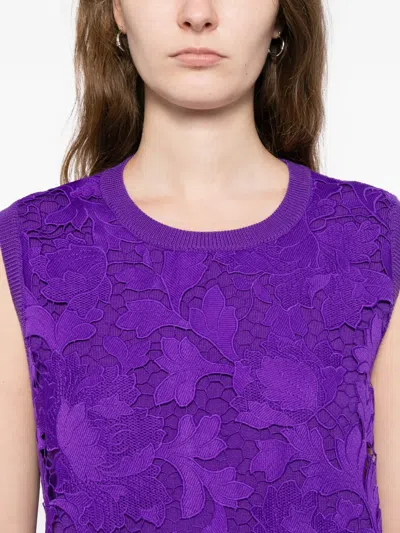 Oscar De La Renta Lace Knitted Vest In Purple