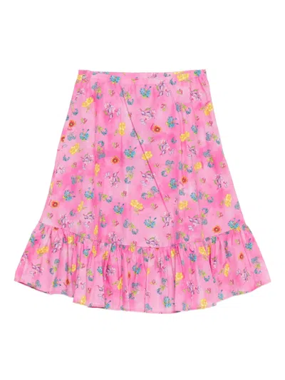 Versace Girl's Flights Floral Ruffled-hem Skirt In Pink