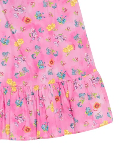 Versace Girl's Flights Floral Ruffled-hem Skirt In Pink