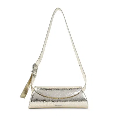 Jil Sander Platinum Cannolo Small Ovine Leather Shoulder Bag In Silver
