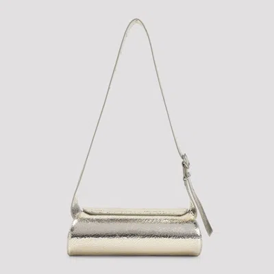 Jil Sander Platinum Cannolo Small Ovine Leather Shoulder Bag In Silver