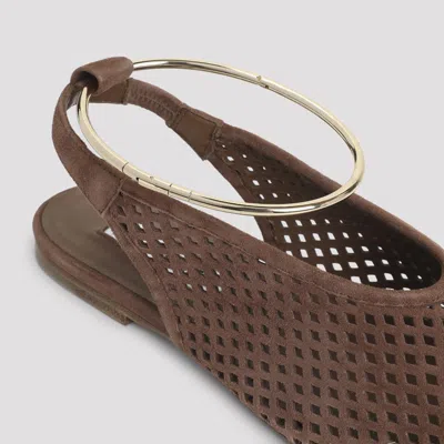 Jil Sander Ballerina Embellished Laser-cut Suede Pointed-toe Ballet Flats In Brown