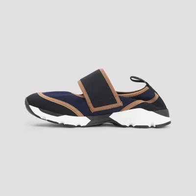 Marni Sneaker Mary Jane In Lycra Blu Scuro E Nera In Blue