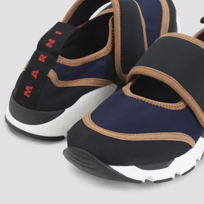 Marni Sneaker Mary Jane In Lycra Blu Scuro E Nera In Blue