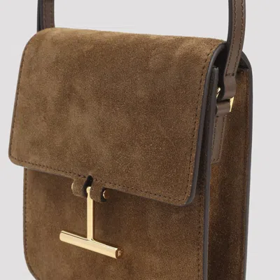 Tom Ford Mini Leather-trimmed Suede Shoulder Bag In Brown