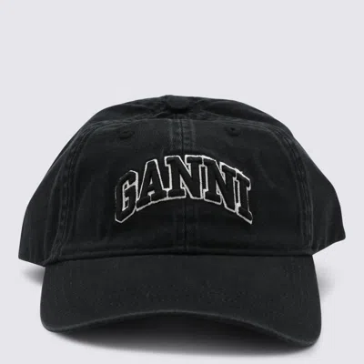 Ganni Womens Black Brand-embroidered Cotton-canvas Cap In Black