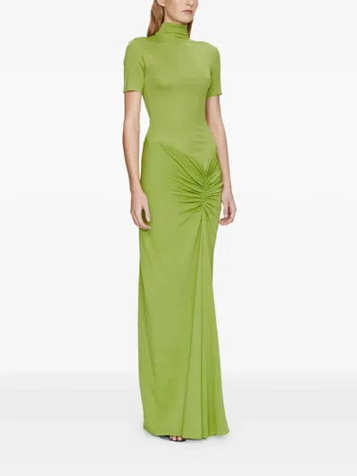 Christopher Esber Fusion Ruched Tee High Neckline Dress In Green