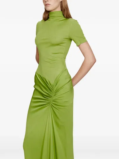 Christopher Esber Fusion Ruched Tee High Neckline Dress In Green