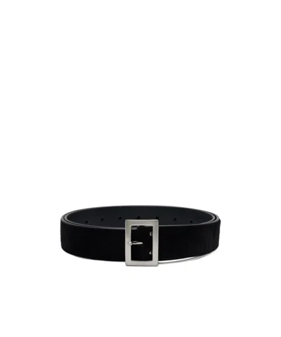 Rick Owens Calf-hair Square-buckle Belt In Black