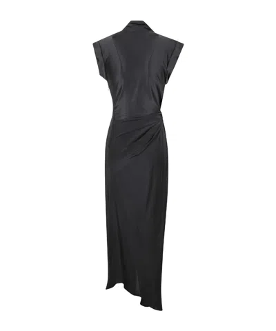 Victoria Beckham Asymmetric Twisted Silk Slit Maxi Dress In Black