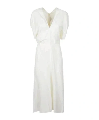 Victoria Beckham Gathered Short-sleeves Midi Dress In White