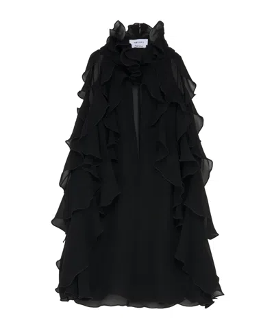 Alexander Mcqueen Cut-out Top In Silk Georgette With Ruffles Tops Black