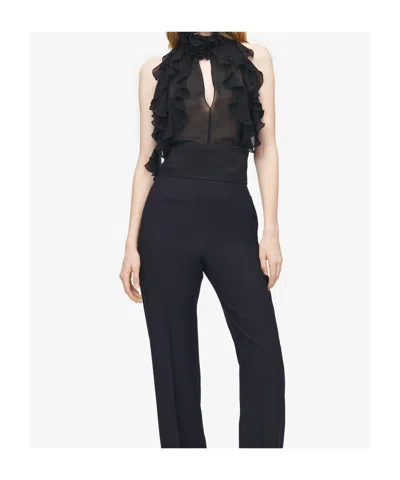 Alexander Mcqueen Cut-out Top In Silk Georgette With Ruffles Tops Black