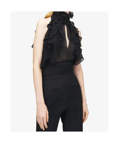 Alexander Mcqueen Cut-out Top In Silk Georgette With Ruffles Tops Black
